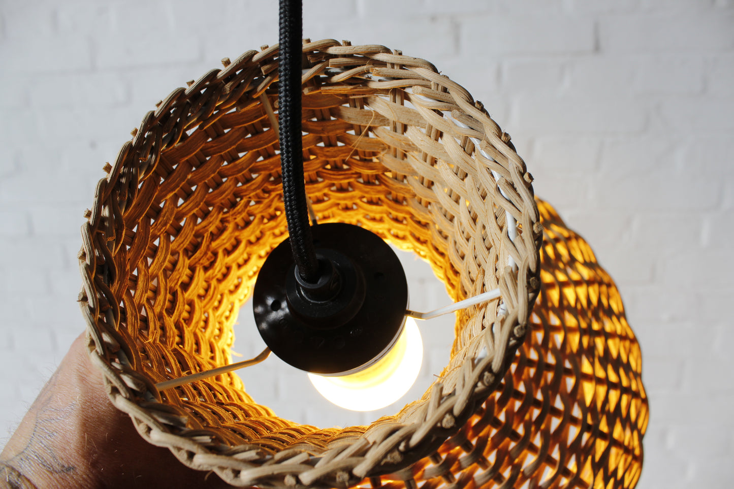 Vintage Korbgeflecht Lampe Danish Boho Scandi Mid Century
