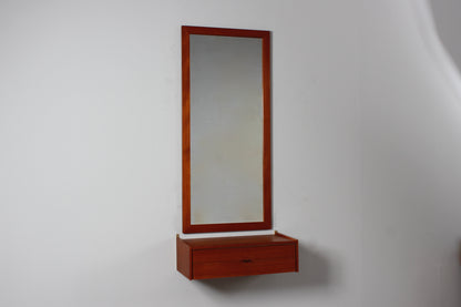 Teakholz Wandkonsole von WKS mit Wandspiegel