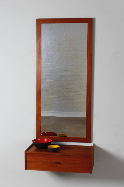 Teakholz Wandkonsole von WKS mit Wandspiegel