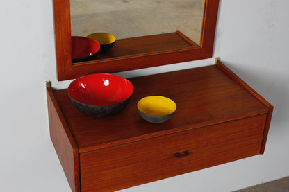 Teakholz Wandkonsole von WKS mit Wandspiegel