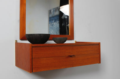 Teakholz Wandkonsole von WKS mit Wandspiegel