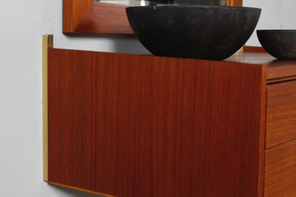 Teakholz Wandkonsole von WKS mit Wandspiegel