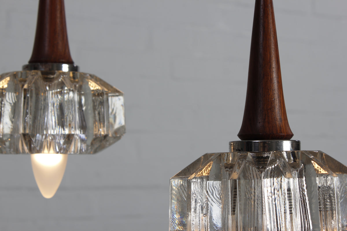 Dreiflammige Deckenleuchte aus Ebenholz und Glas