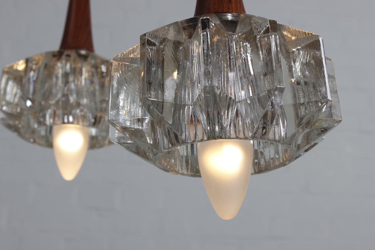 Dreiflammige Deckenleuchte aus Ebenholz und Glas
